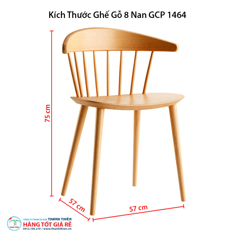 Kích thước ghế 8 Nan ghế gỗ cafe GCP 1464